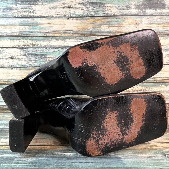 Bebe Ankle Boot Womens 11M Black Croc Print Leather Square Toe Club Edgy Modern - Picture 8 of 12